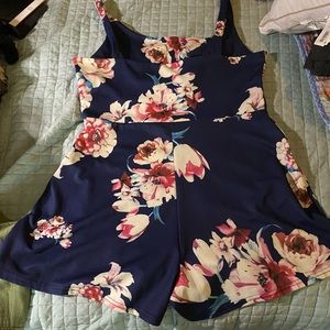 Large Navy Flowered Short Jumpsuit